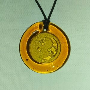 Amber Moon and Stars Glass Pendant Necklace